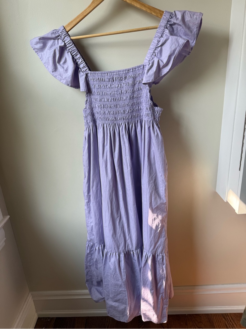 NWT O.P.T. Tuscany Tiered Midi Dress Lavender Pastel Smocked Nap Flutter M - Picture 3 of 9